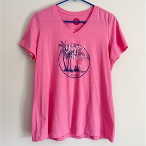 Life is Good T-Shirt Happy Hour Classic Fit Short Sleeve Tee V-Neck Outdoor Pink